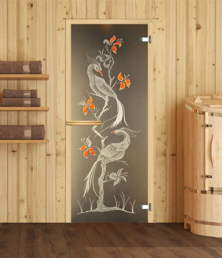 Дверь для бани и сауны из стекла с рисунком