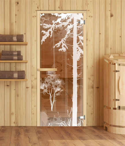 Дверь для бани и сауны из стекла с цветным узором