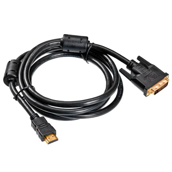 Кабель HDMI - DVI 1.8м Buro HDMI-19M-DVI-D-1.8M ферритовые кольца позолоченные контакты, черный