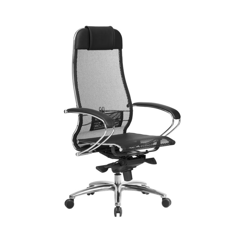 Кресло офисное С1 (черное) спинка сетчатая ткань, сиденье сетчатое, пятилучие металл, мультиблок, до 120 кг