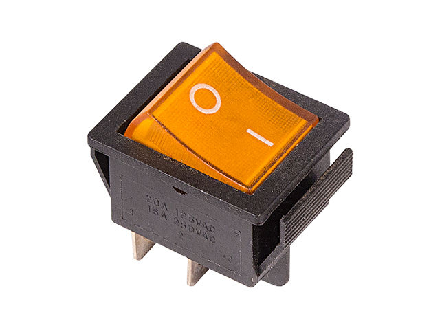 Выключатель клавишный 250V 16А (4с) ON-OFF желтый с подсветкой (RWB-502, SC-767, IRS-201-1) REXANT