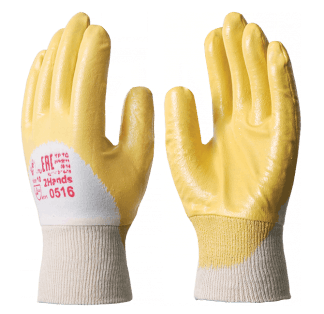Перчатки с нитриловым покрытием, частичный облив, резинка, желтые