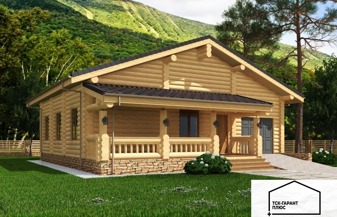 Проект деревянного дома с террасами и гаражом, площадью 95.98 кв.м под ключ