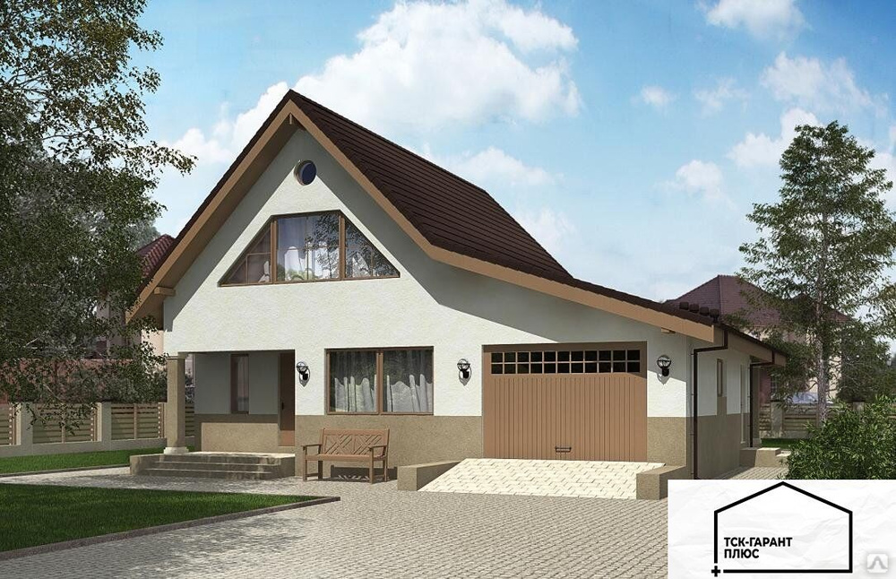 Одноэтажный дом с подвалом, террасой и мансардой, площадью 173.21 кв.м ...