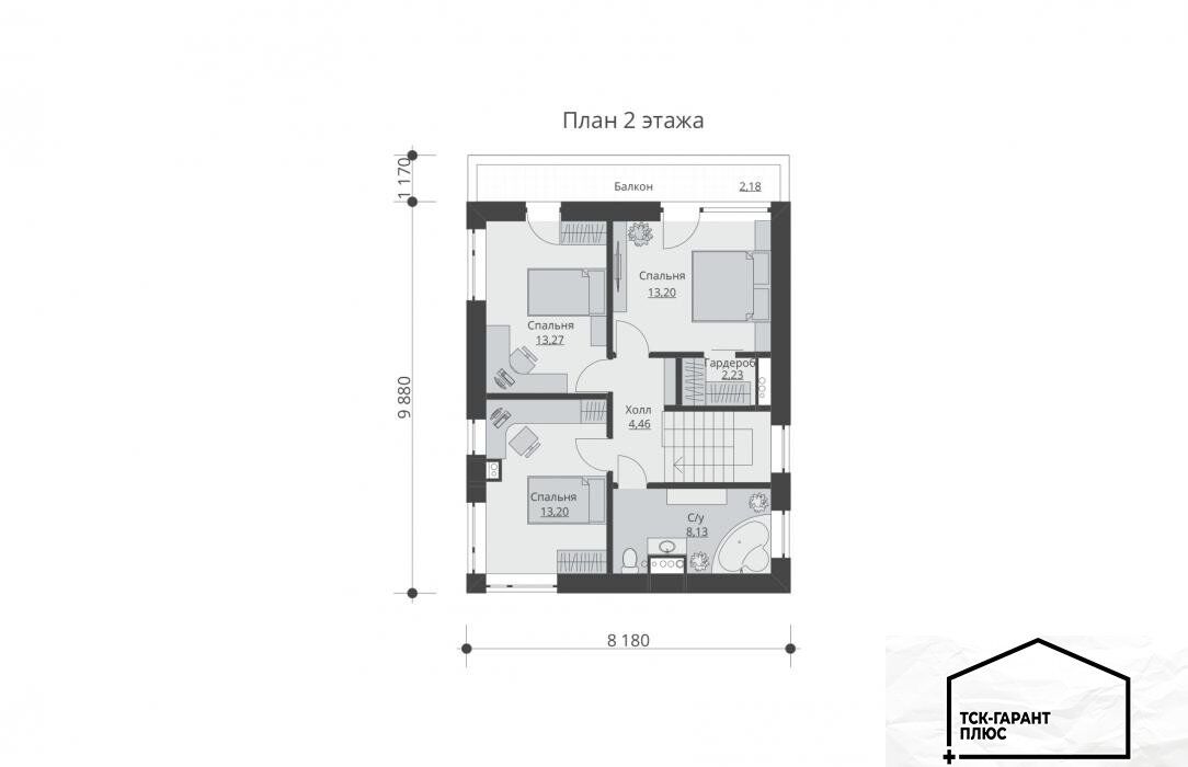 Проект двухэтажного дома с террасой, площадью 132.12 кв.м (100-150 кв м ...
