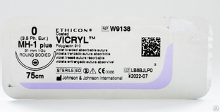 Материал хирургический шовный ВИКРИЛ 0, 75 см, фиолет. игла кол.-реж. масс. 40 мм, 1/2 уп.12 шт. 