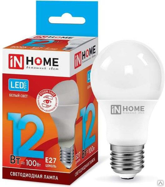 Лампа светодиодная LED-A60-VC 12 Вт 230 В E27 4000К 1080 лм IN HOME