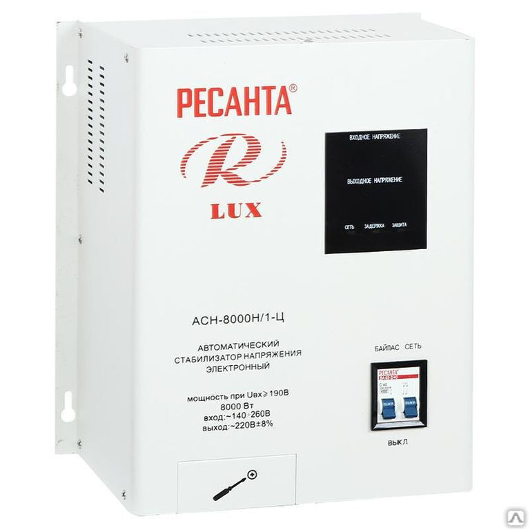 Стабилизатор напряжения АСН-8000Н/1-Ц 1ф 8 кВт IP20 релейный Ресанта 63/6/17