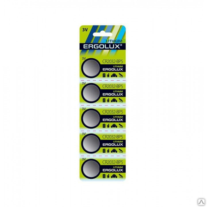 Батарейки литиевые CR2032 BL-5 3 В 5 шт Ergolux 12051