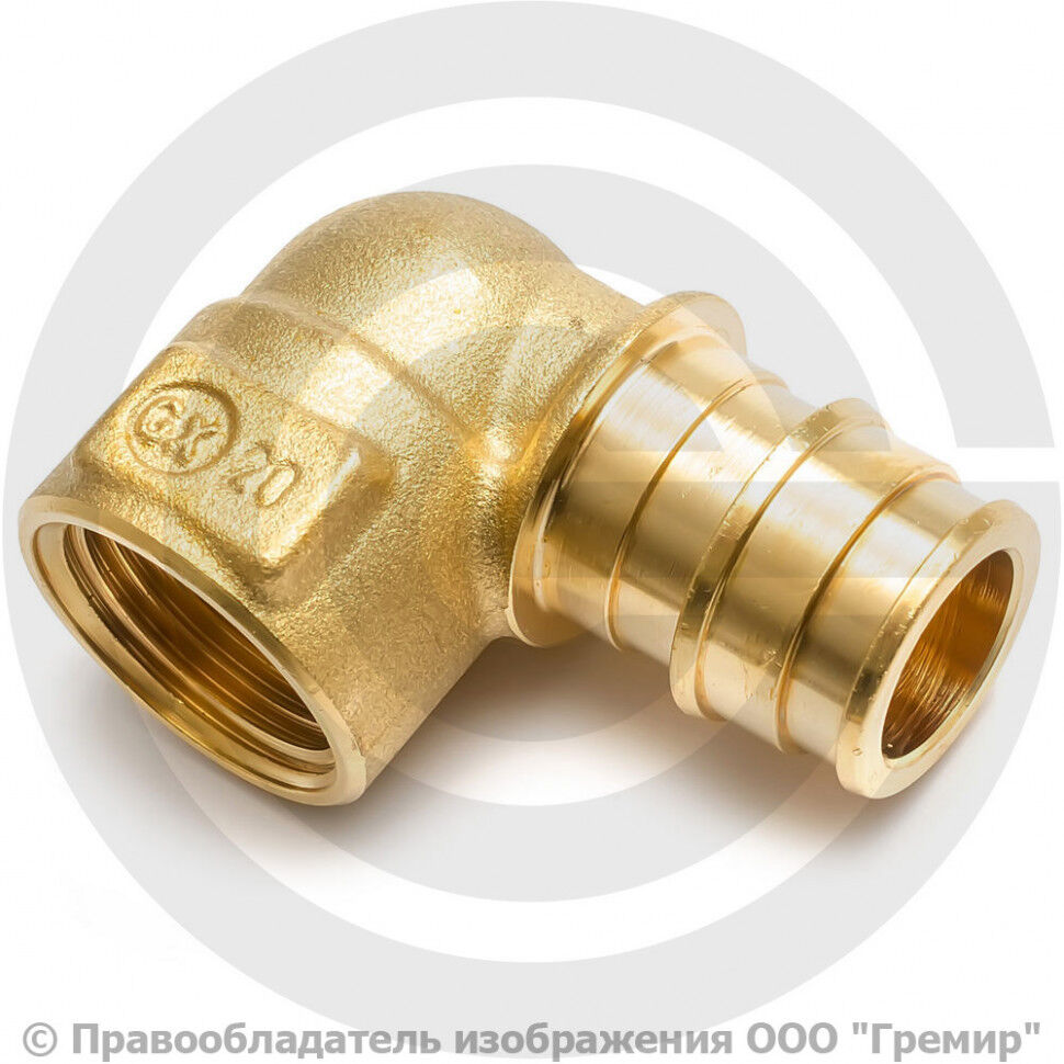 Угольник латунный для PE-X труб Дн 16-1/2" ВР (ВН) РОС