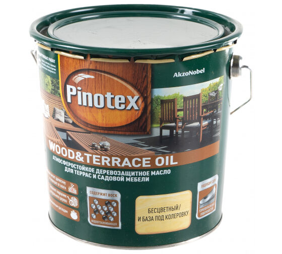 Pinotex (Пинотекс) масло Вуд Ойл и Тераса Ойл бесц (2,7л) масло для садовой меб.и построек 5220309 PINOTEX