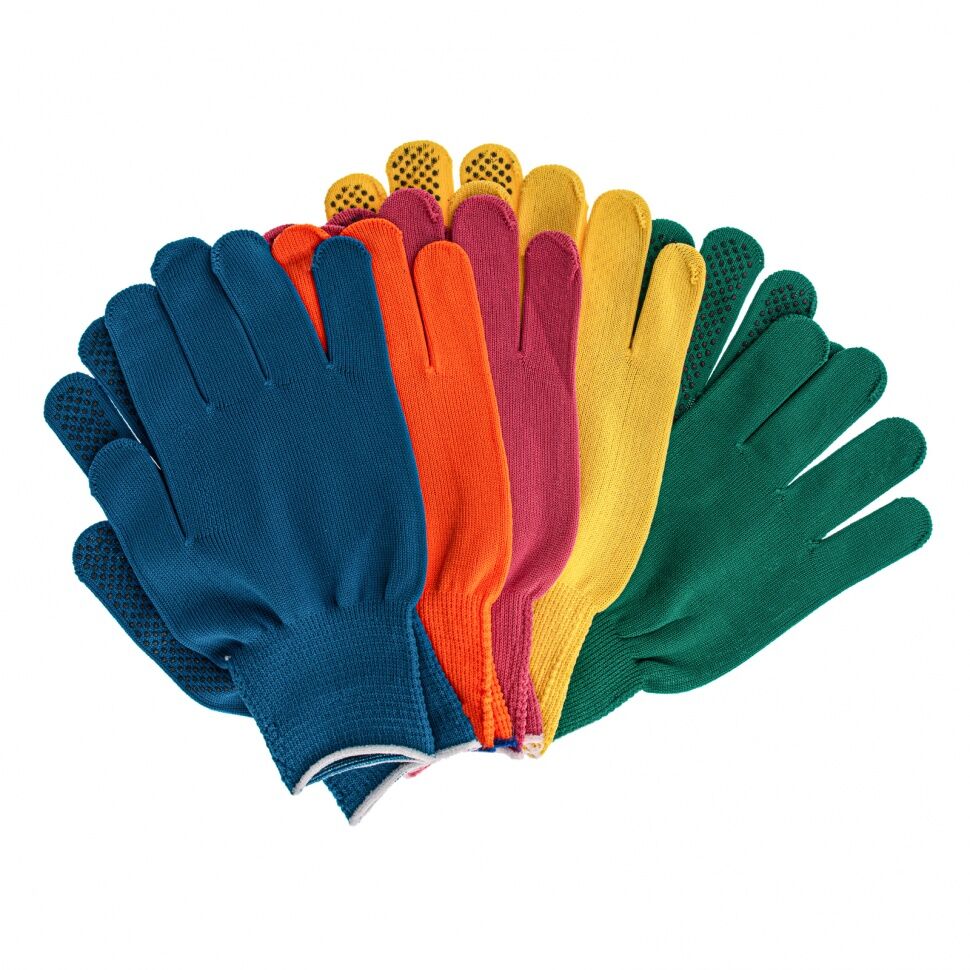 Перчатки в наборе, цвета: зеленый розовая фуксия, желтый синий, оранжевый ПВХ точка, L, Россия Palisad