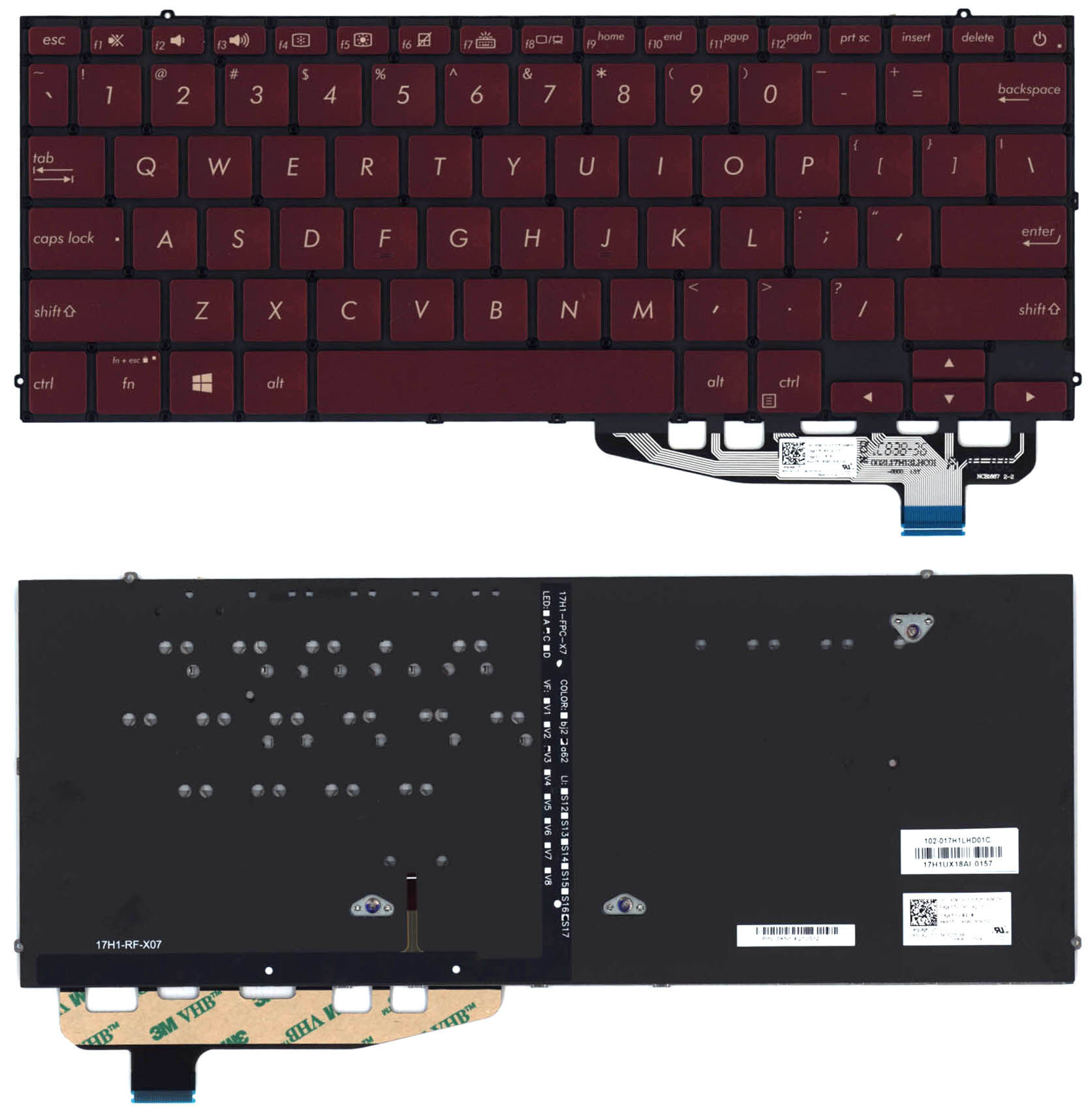 Клавиатура для Asus UX391UA UX391FA Красная с подсветкой p/n: 0KNB0-2609US00, 0KN1-4Q1US12