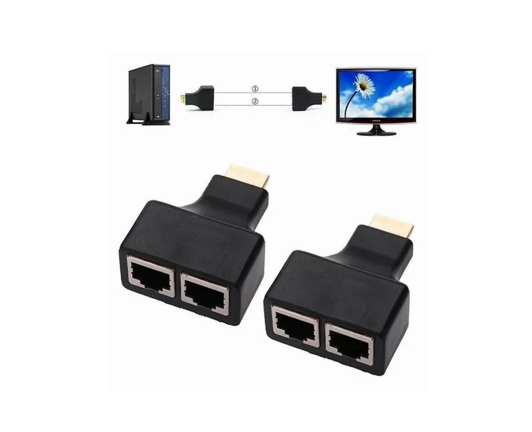 Переходник HDMI - UTP 5e/6 RJ-45, до 30 м. на 2 монитора, цена в  Красноярске от компании Товары для дома и дачи.