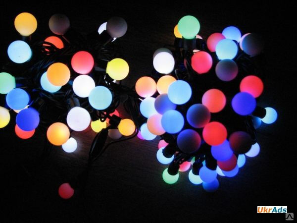Светодинамическая гирлянда "Радуга" 7,5 м, черный провод, шарики 1,8 см., RGB, 220V
