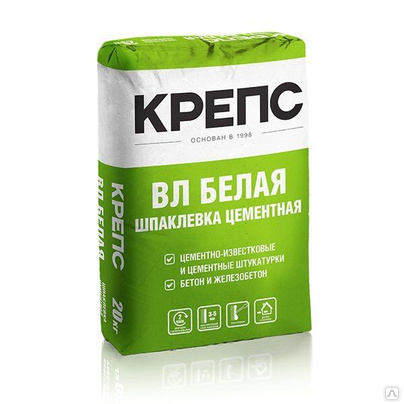 Шпаклевка цементная Крепс ВЛ финишная белая 20 кг КРЕПС