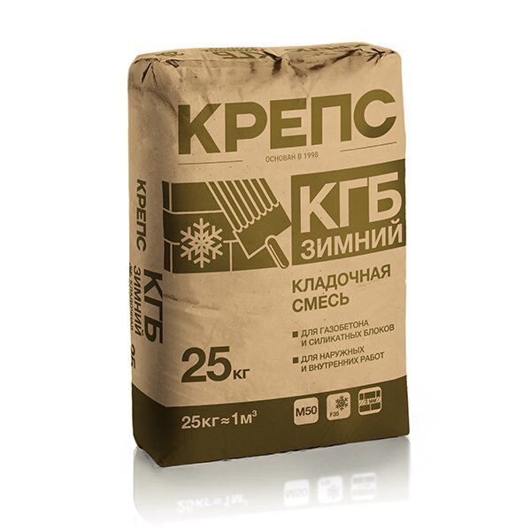 Кладочная смесь Крепс "КГБ Зимний" для блоков из ячеистого бетона (25 кг) КРЕПС