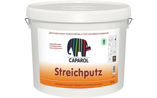 Краска водно-дисперсионная для наружных работ Caparol Streichputz / Штрайхпутц колеруемая, 16 кг