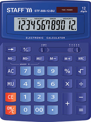 Калькулятор настольный Staff STF-888-12-BU (200х150мм) 12 разрядов двойное питание СИНИЙ 250455