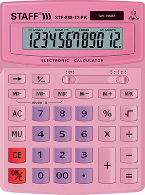 Калькулятор настольный Staff STF-888-12-PK (200х150мм) 12 разрядов двойное питание РОЗОВЫЙ 250452