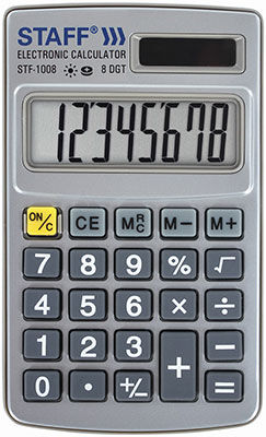 Калькулятор карманный металлический Staff STF-1008 (103х62 мм) 8 разрядов двойное питание 250115