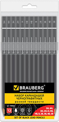 Карандаши чернографитные Brauberg НАБОР 12 шт. ''Touch line'' 5H-5B без резинки 180652