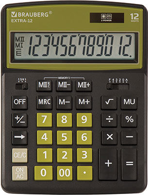 Калькулятор настольный Brauberg EXTRA-12-BKOL ЧЕРНО-ОЛИВКОВЫЙ 250471