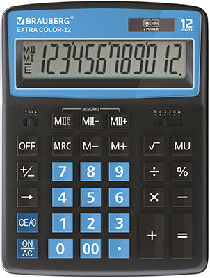 Калькулятор настольный Brauberg EXTRA COLOR-12-BKBU ЧЕРНО-ГОЛУБОЙ 250476