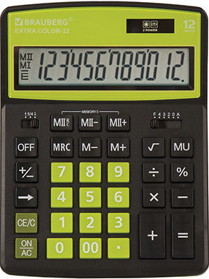 Калькулятор настольный Brauberg EXTRA COLOR-12-BKLG ЧЕРНО-САЛАТОВЫЙ 250477