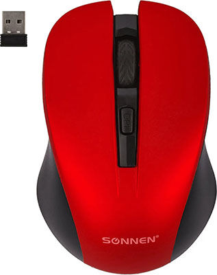 Мышь беспроводная с бесшумным кликом Sonnen V18 USB 800/1200/1600 dpi 4 кнопки красная 513516