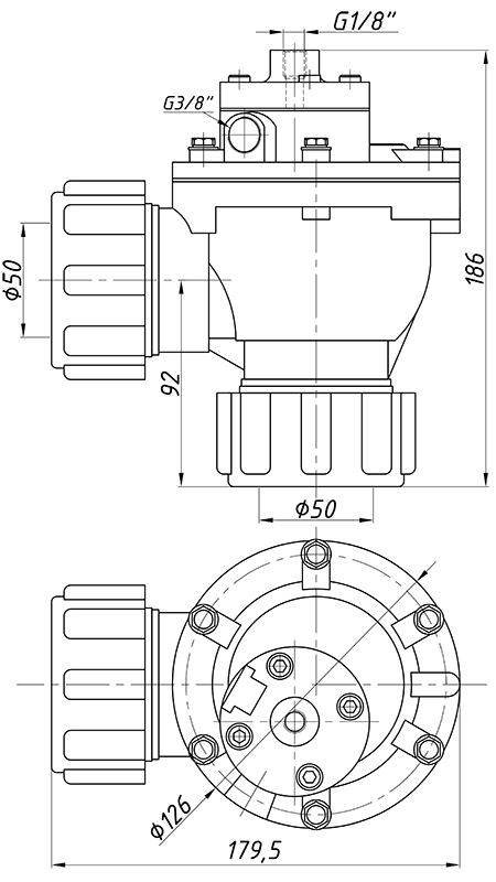Клапан импульсный SPV-Q-45DD (с пневмоуправлением от внешнего клапана) диаметр Ø 50 мм, Ду 47 мм 2