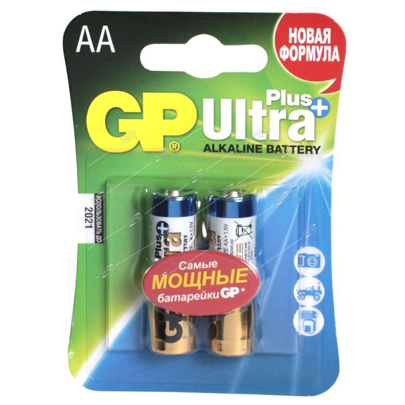 Батарейки алкалиновые GP Ultra Plus Alkaline 15А АA, 2 шт на блистере, GP15AUP-2CR2 20/160 (02758)