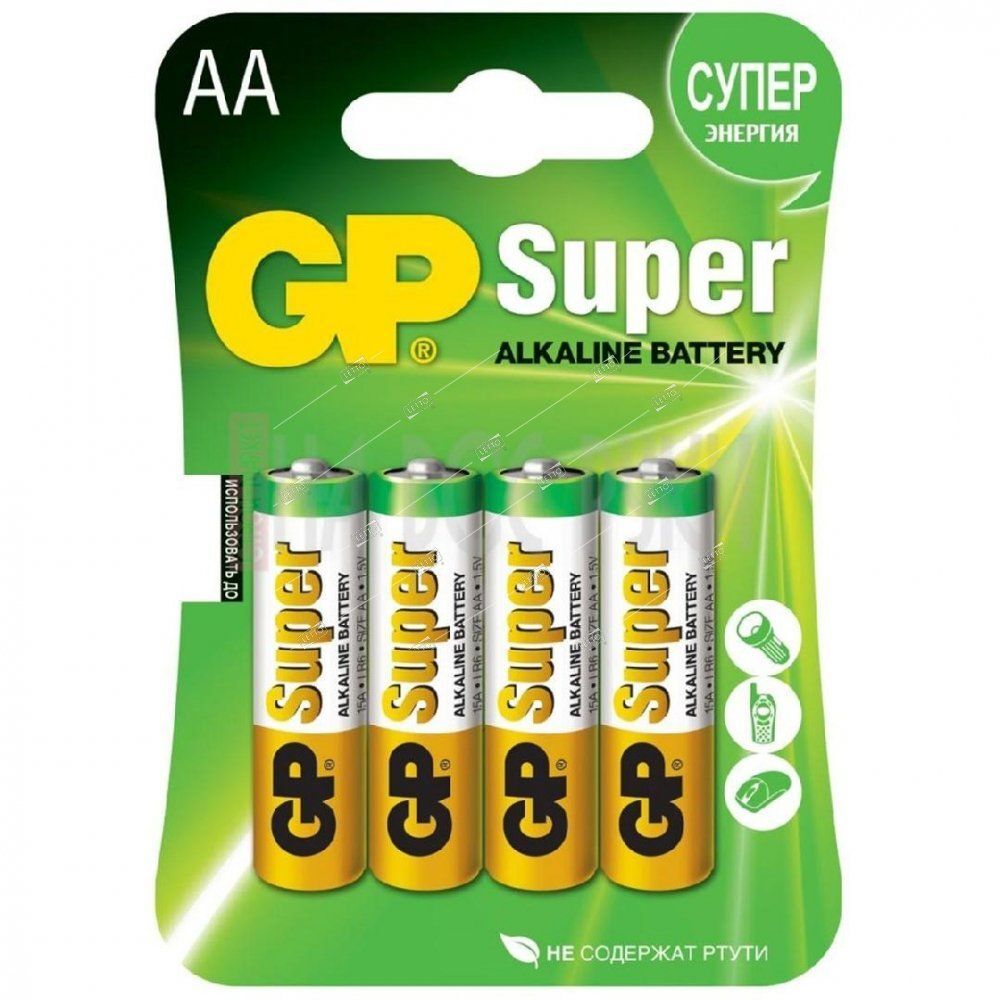 Батарейки алкалиновые GP Super Alkaline 15А АA, 4 шт на блистере, GP15A-2CR4 40/320 (02706)