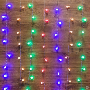 Гирлянда светодиодная "Светодиодный Дождь" 1.5х1.5м 144LED мультиколор 12Вт 230В IP20 с насадками шарики свечение с дина 