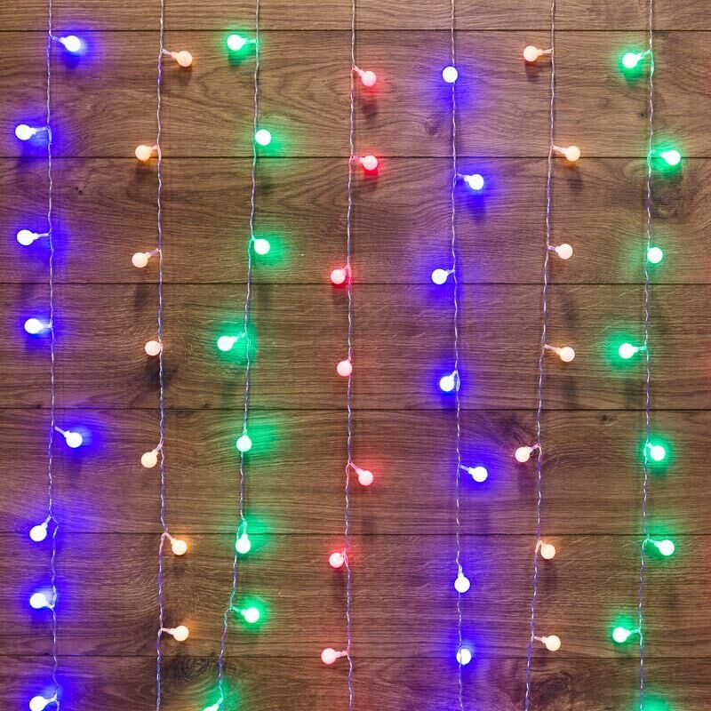 Гирлянда светодиодная "Светодиодный Дождь" 1.5х1.5м 144LED мультиколор 12Вт 230В IP20 с насадками шарики свечение с дина