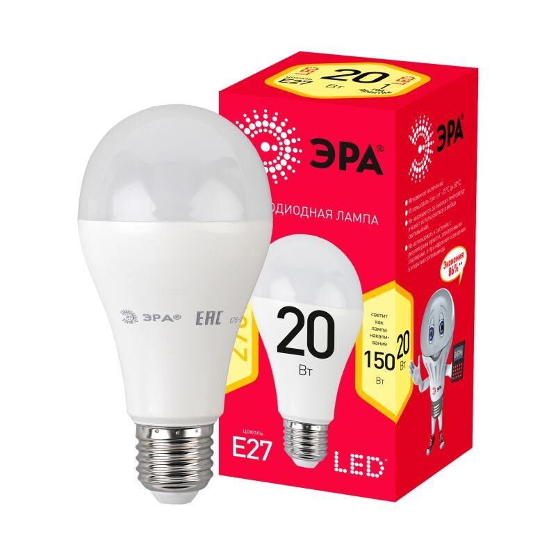 Лампа светодиодная RED LINE LED A65-20W-827-E27 R 20 Вт A65 груша 2700К тепл. бел. E27 Эра Б0050687