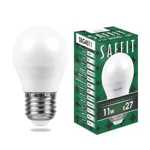 Лампа светодиодная LED Е27 11 Вт белая матовая шар SAFFIT SBG4511