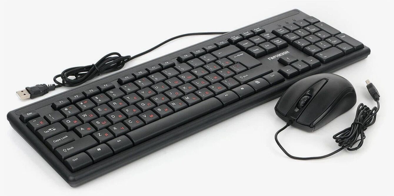 Клавиатура + мышь проводные "Гарнизон" GKS-126, 104кл.,3кн.,1000DPI (чёрный)