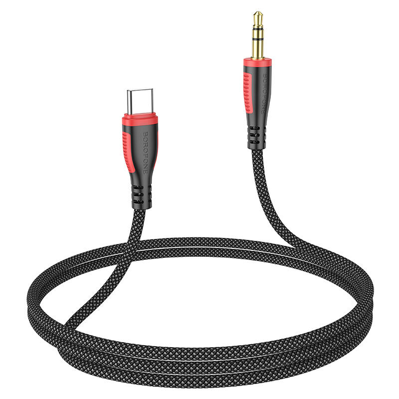 USB кабель шт.Type-C - шт.3,5мм 1м, тканевый, чёрный BL14 "Borofone" 2