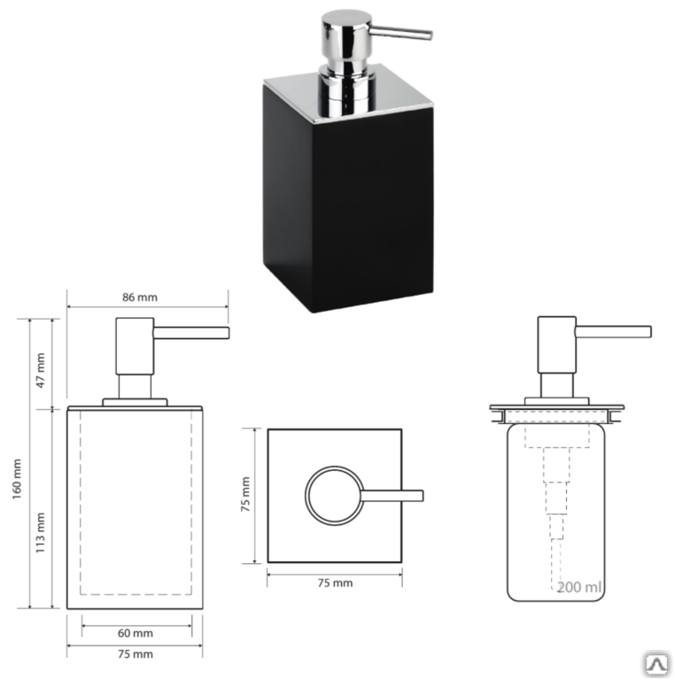 Дозатор жидкого мыла, отдельностоящий, черный Bemeta GAMMA черный 75х160х86 см 145609310 2
