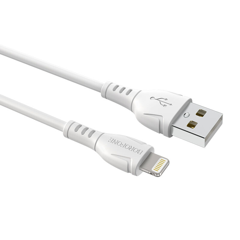 USB кабель шт.USB (A) - шт.Lightning 1,0м, 2,4A силиконовый, белый BX51 "Borofone"