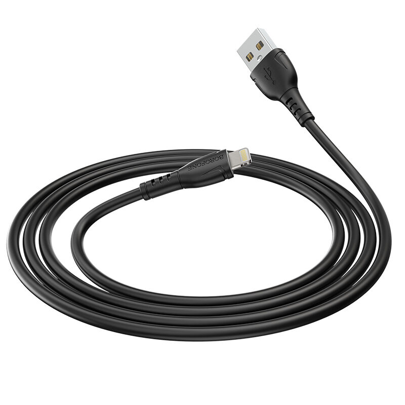 USB кабель шт.USB (A) - шт.Lightning 1,0м, 2,4A силиконовый, черный BX51 "Borofone" 2