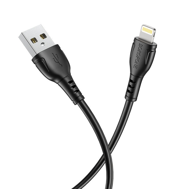USB кабель шт.USB (A) - шт.Lightning 1,0м, 2,4A силиконовый, черный BX51 "Borofone" 3