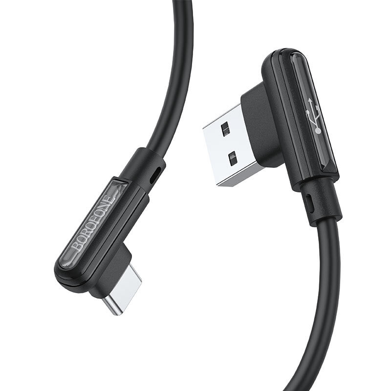USB кабель шт.USB (A) - шт.Type-C 1м, 3A, угловой, черный, BX58 Lucky "Borofone" 2