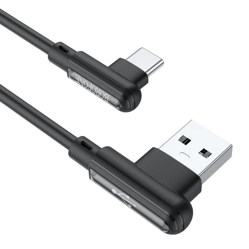 USB кабель шт.USB (A) - шт.Type-C 1м, 3A, угловой, черный, BX58 Lucky "Borofone" 3