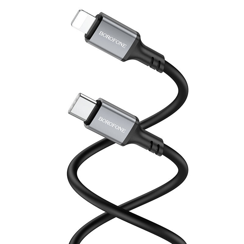 USB кабель шт.Type-C - шт.Lightning 1м, 3,0A силиконовый, чёрный BX83 "Borofone" 3