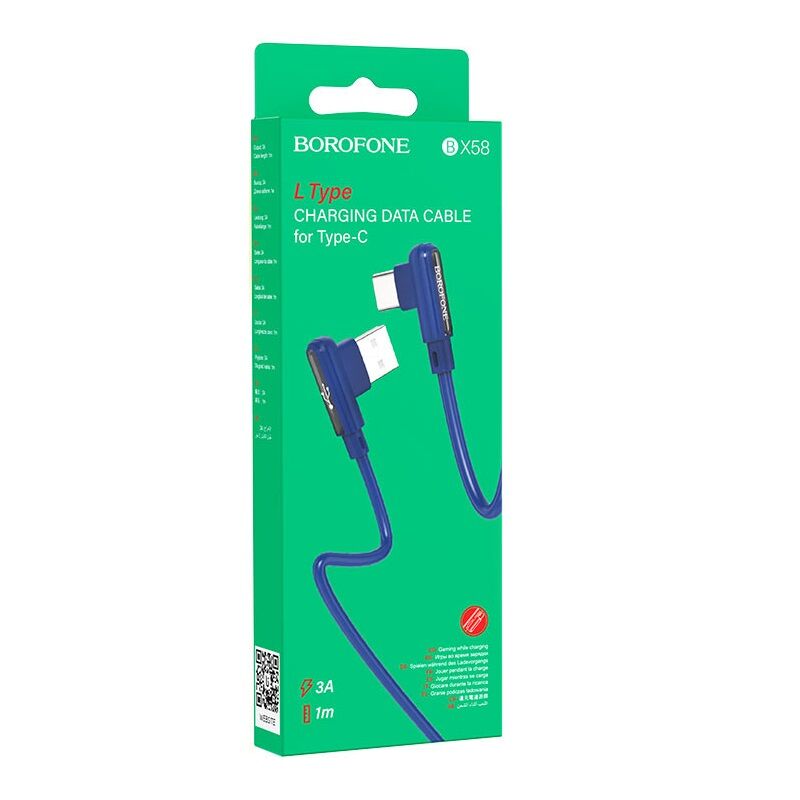 USB кабель шт.USB (A) - шт.Type-C 1м, 3A, угловой, синий, BX58 Lucky "Borofone" 1