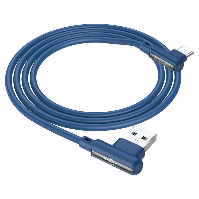 USB кабель шт.USB (A) - шт.Type-C 1м, 3A, угловой, синий, BX58 Lucky "Borofone" 2