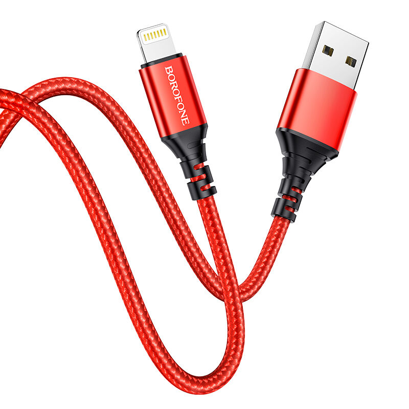 USB кабель шт.USB (A) - шт.Lightning 1,0м, 2,4A тканевый, красный BX54 "Borofone" 2