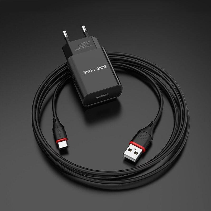 Адаптер постоянного тока BoroFone BA20A, 1гн.USB 5В, 2,1А с кабелем Type-C, черный 3